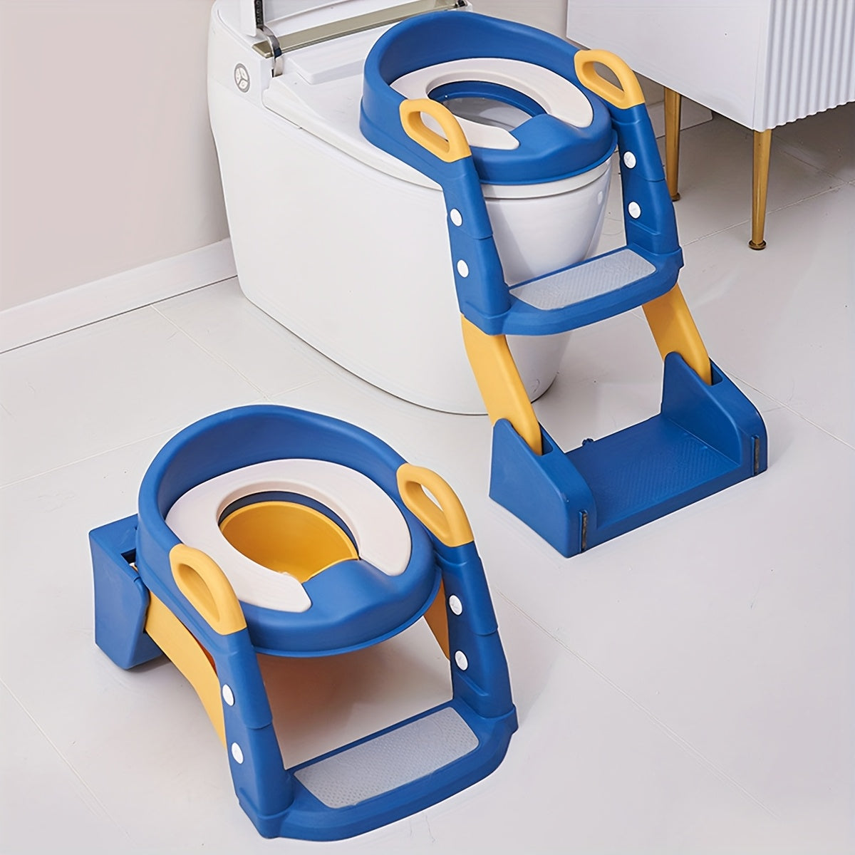 Potty Training Toilet Seat with Ladder – 2-in-1 Toddler Toilet Seat & Step Stool, Foldable Kids Potty Chair with Anti-Slip Pad, Splash Guard & Wide Double Pedal, for Boys & Girls