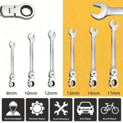 Ratchet Wrench Set 6-Piece Double-Ended Quick Release – Metric 8-17mm, 72-Tooth, Adjustable Combination Wrench Kit with Storage Bag for Home, Car & Mechanical Use