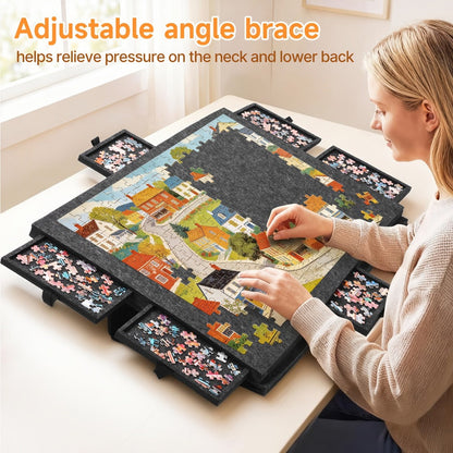 Jigsaw Puzzle Board with Felt Mat & 6 Sorting Drawers - Foldable Roll-Up Puzzle Saver Fits Up to 1000 Pieces | Portable Puzzle Storage Organizer for Adults Kids Family Game Night