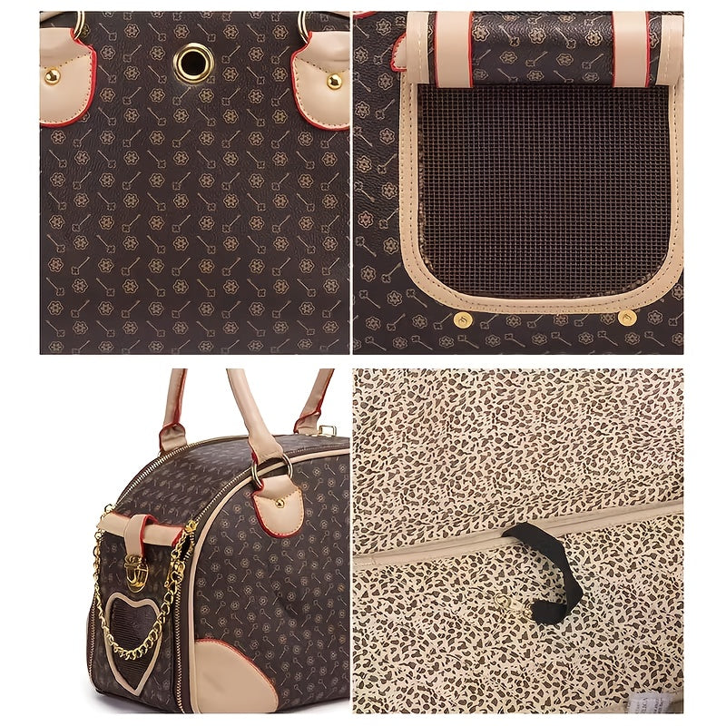 Pet Carrier Bag Luxury Faux Leather Handbag for Small Dogs & Cats – Premium Puppy Cat Carrier Purse for Outdoor Travel, Walking, Hiking & Shopping