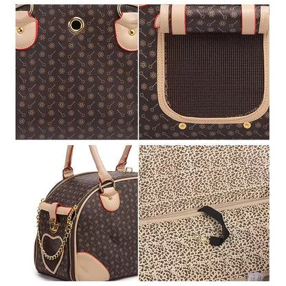 Pet Carrier Bag Luxury Faux Leather Handbag for Small Dogs & Cats – Premium Puppy Cat Carrier Purse for Outdoor Travel, Walking, Hiking & Shopping