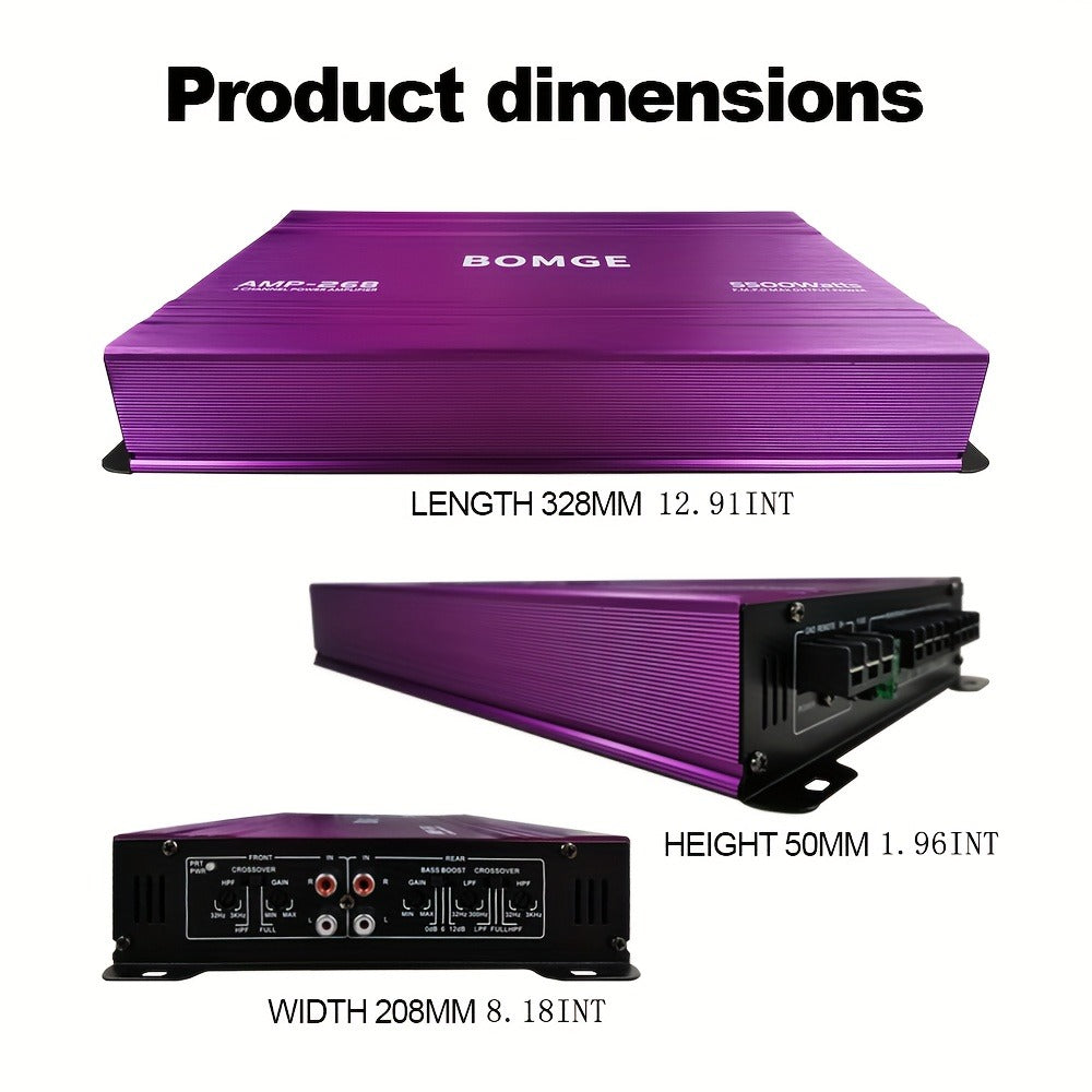 BOMGE 4-Channel Car Amplifier 2500W Max Power for Subwoofers & Speakers Full Range Class AB Vehicle Audio Amp AMP-228 AMP-268-A AMP-268-C for Car Truck SUV Sound System Upgrade