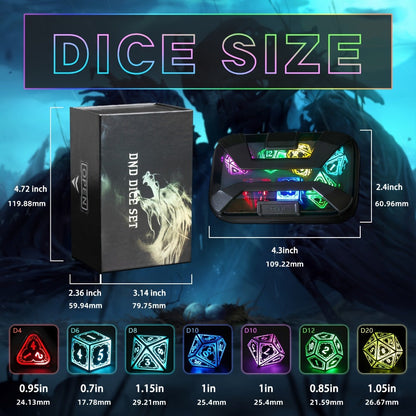RGB LED DND Dice Set Rechargeable 7pcs – Illuminated Polyhedral Dice with Type-C Charging Case for D&D RPG Tabletop Games, Astral Shard Black, Glow in Dark Gift for Gamers