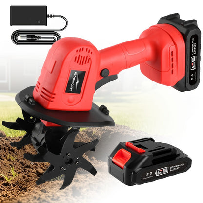 Cordless Electric Cultivator 20V Lightweight Handheld Rotary Tiller – 9-Inch Width 6.6-Inch Depth, 1 or 2 Batteries & Charger, Garden Soil Tiller for Courtyard Farmland Vegetable Garden Raised Bed