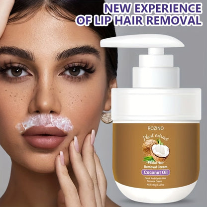Coconut Oil Hair Removal Cream 2-Pack Gentle Depilatory for Women & Men — Natural Ingredients Deeply Hydrating Minimizes Irritation, Smooth Skin for Face Legs Arms Body, At-Home Painless Hair Removal Set
