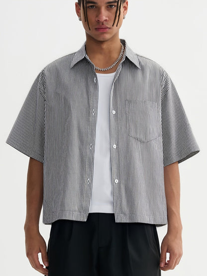 Sky Blue Polyester Striped Oversized Shirt - product view 19