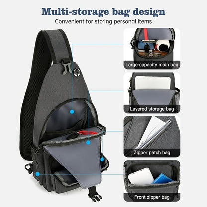 Crossbody Sling Backpack for Women Men - Lightweight Oxford Cloth Shoulder Chest Bag Daypack for Hiking Traveling Camping, Large Capacity Zipper Sling Bag with Adjustable Strap (2 Pack)