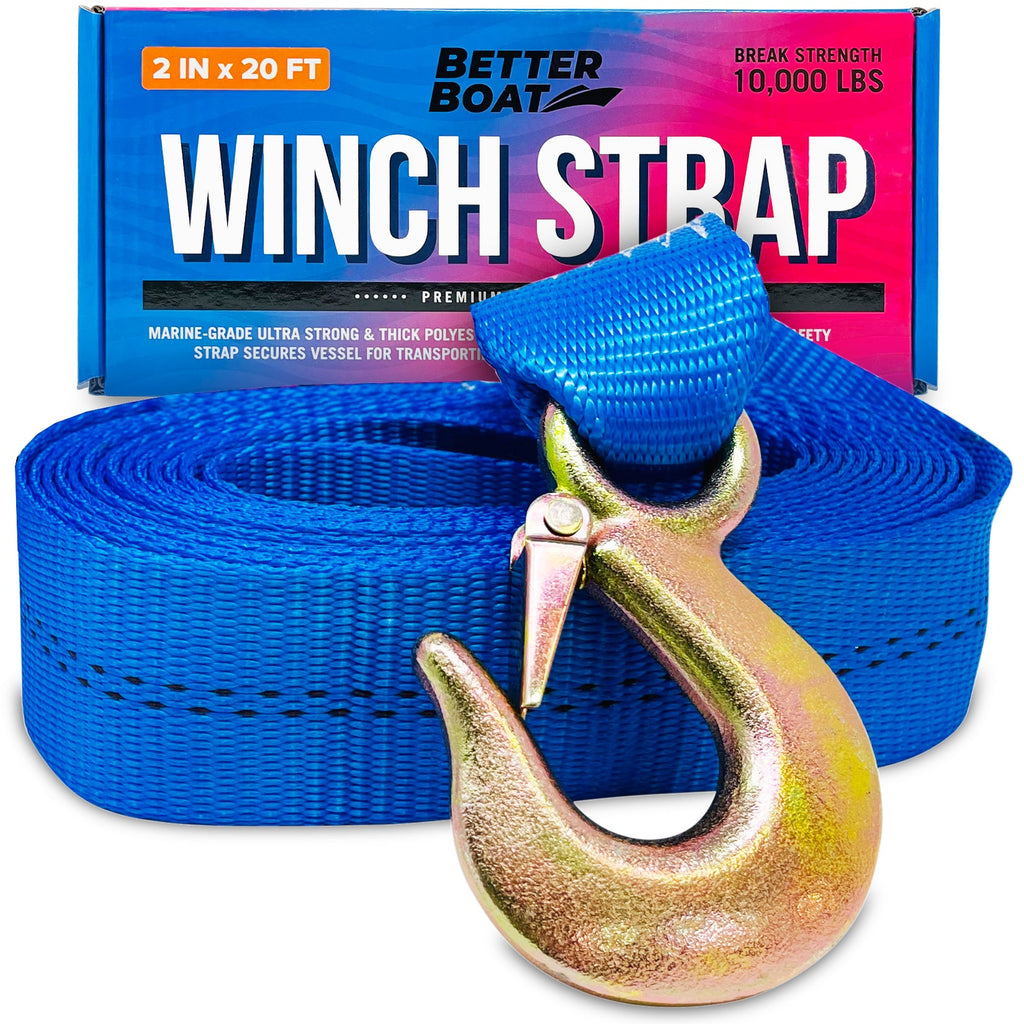 Boat Trailer Winch Strap with Hook Bow Boat Winch Strap Replacement for Hand Crank Trailer Heavy Duty Boat Hook Boat Winch Strap with Hook Towing Boat Trailer Straps 10000Lbs 2" x 20 Feet