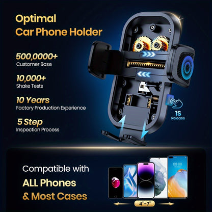 TOPK D38T Car Phone Holder with Extended Arm & 3-Point Support, Adjustable Dashboard Mount with Extendable Metal Hook, Durable ABS Material for Secure Hands-Free Car Use