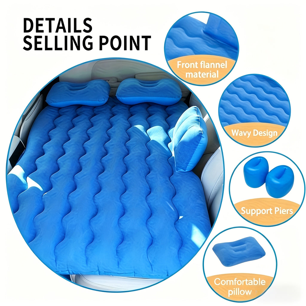 Outdoor SUV Air Mattress, Portable Inflatable Car Bed For Camping & Travel, Universal Flocked Blow Up Bed For SUV Trunk, With Storage Bag & Repair Kit.
