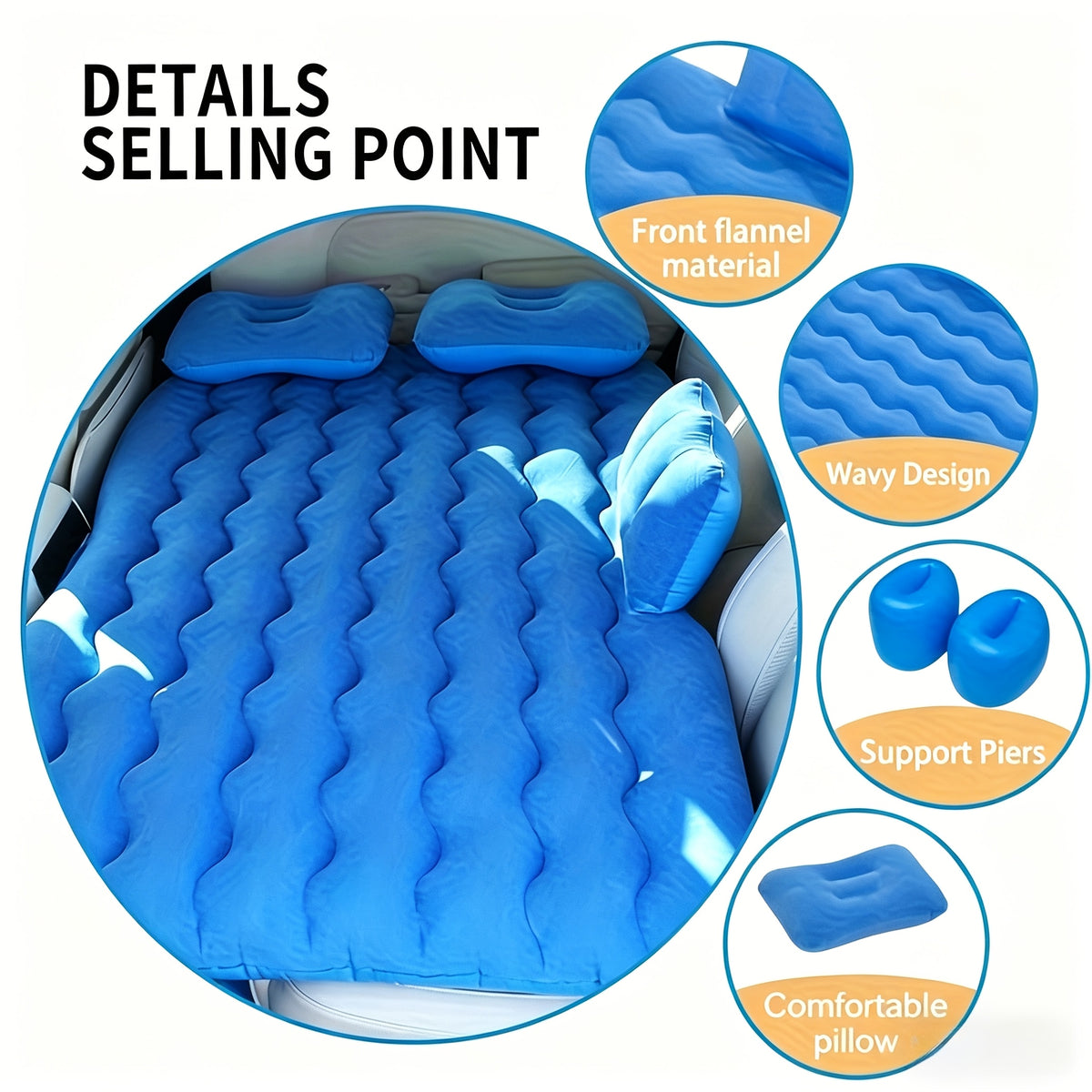 Outdoor SUV Air Mattress, Portable Inflatable Car Bed For Camping & Travel, Universal Flocked Blow Up Bed For SUV Trunk, With Storage Bag & Repair Kit.