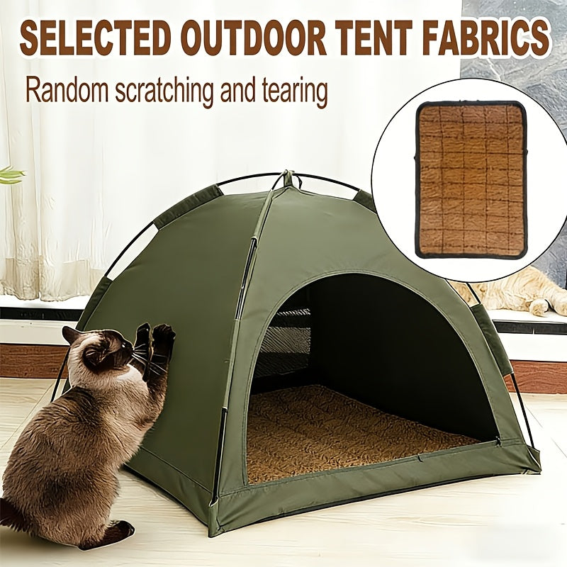 Portable Pet Tent Sleeping Nest for Cats & Dogs - Soft Cozy Foldable Pet House for Indoor Outdoor Camping Travel, Easy Assembly Solid Color Design, Ideal Pet Gift for Cats Dogs, Fern Green