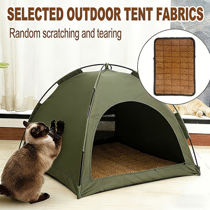 Portable Pet Tent Sleeping Nest for Cats & Dogs - Soft Cozy Foldable Pet House for Indoor Outdoor Camping Travel, Easy Assembly Solid Color Design, Ideal Pet Gift for Cats Dogs, Fern Green