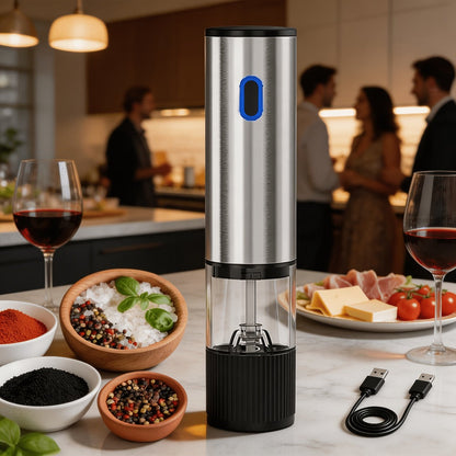 Electric Pepper Grinder USB-C Rechargeable – 5-Level Adjustable Coarseness, One-Hand Operation, Stainless Steel Pepper Mill with Ceramic Core for Kitchen Cooking, Outdoor BBQ & Grilling