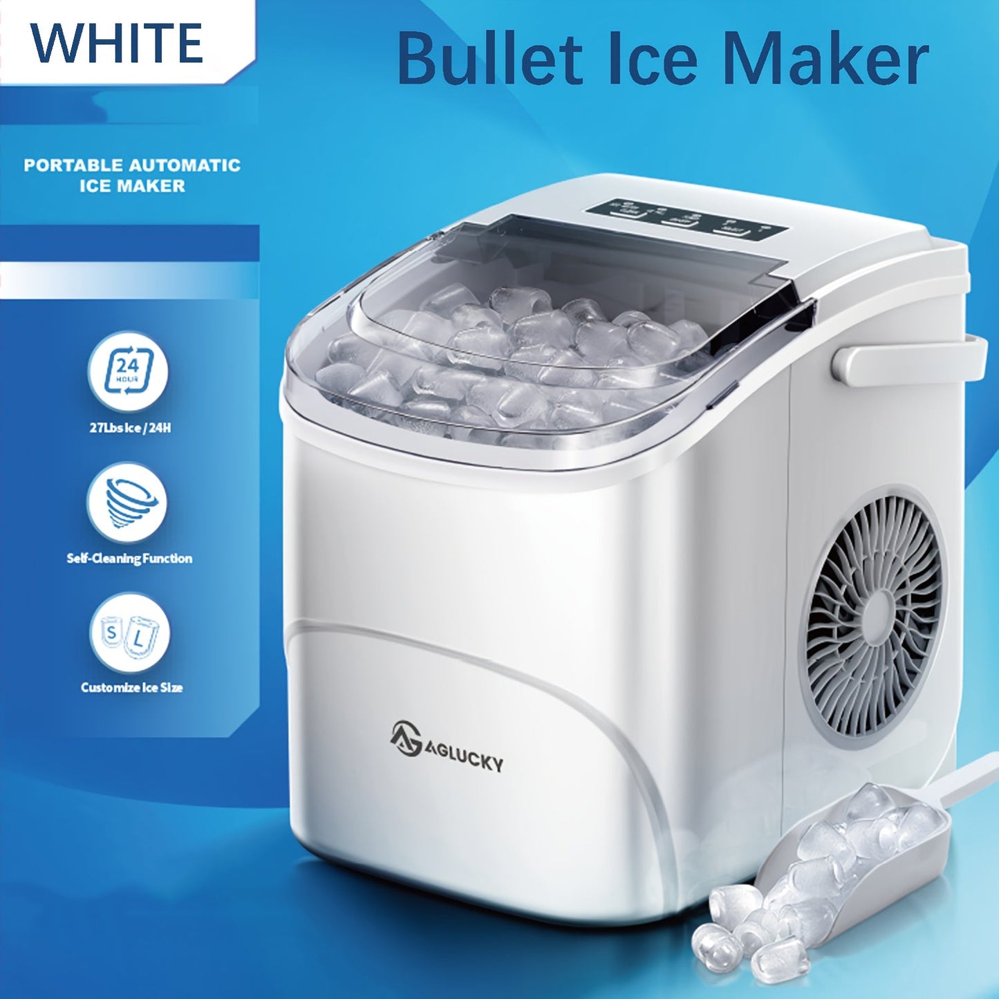Bullet Ice Maker – 26 Lbs Daily Countertop Ice Machine, Self-Cleaning, Includes Ice Scoop & Basket, Available in Green, White, Black & Grey, Perfect Holiday Gift for Home & Kitchen