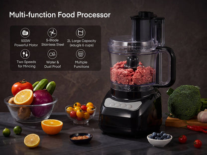 12 Cup Food Processor 6 Functions - Chopping, Slicing, Shredding, Purees & Dough, Large Capacity Electric Kitchen Food Processor for Meal Prep, Vegetables, Fruits & Baking, Black