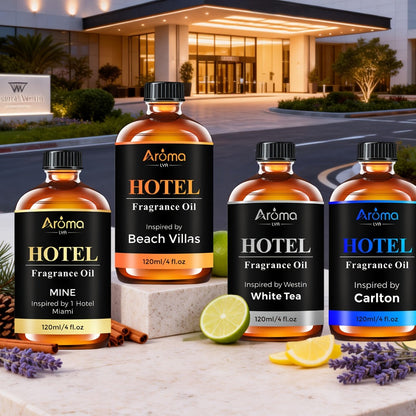 Hotel Fragrance Essential Oil 4oz/120ml – Luxury Scent for Diffuser, Humidifier, Candles & Perfume | White Tea, CapriBreeze, MINE, Beach Villas, R-C Hotel