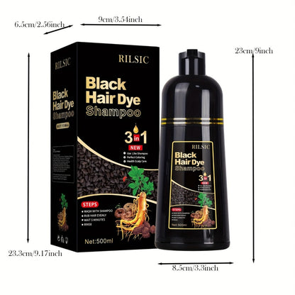 RILSIC 3-in-1 Gray Hair Color Shampoo with Plant Squalene — 100% Gray Coverage Wash & Condition Instant Results, No Mix No Ammonia, 16.91oz / 500ml for Women & Men All Hair Types