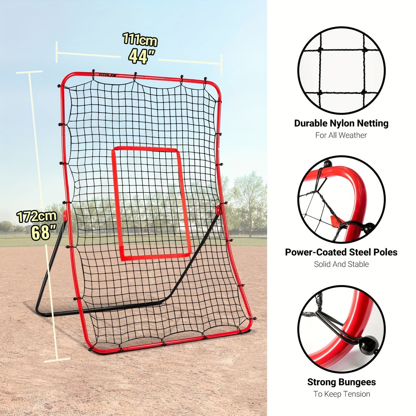 Baseball Pitchback Net Rebounder Angle Adjustable Pitch Trainer for Grounder and Fly Ball Practice Baseball Softball Pitching Throwing Fielding Rebound Net for Players Aged 13 and Up Solo Training Aid