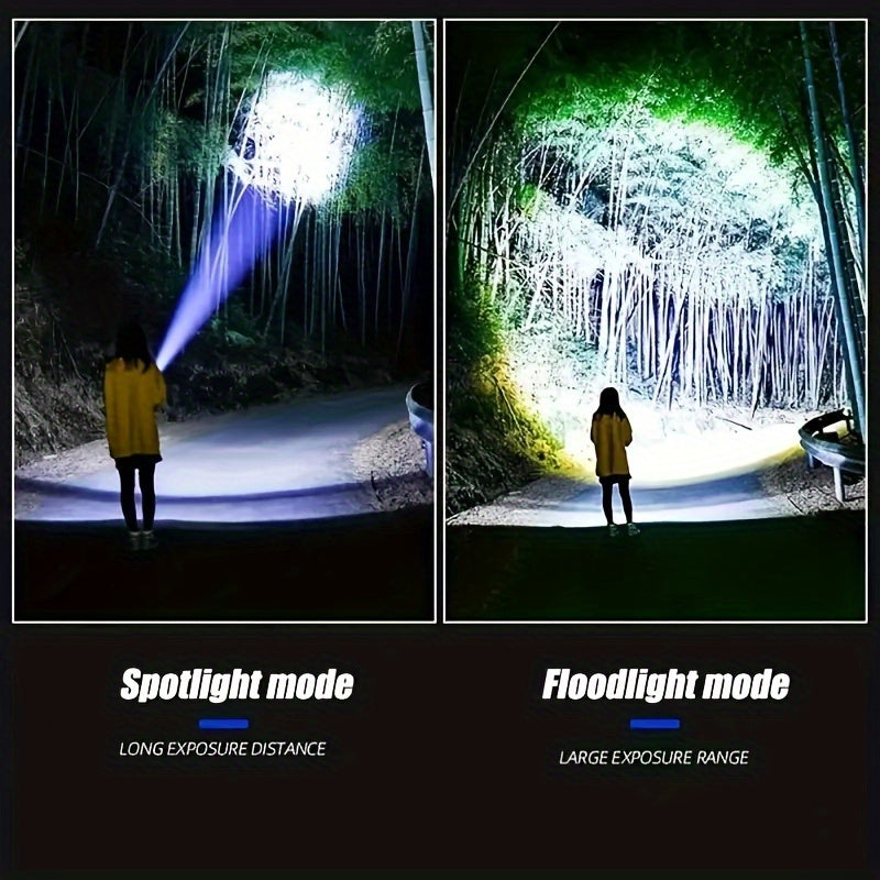 Zoomable COB Flashlight 5 Modes USB Rechargeable Power Bank with COB Tail Light for Camping Hiking Emergency Outdoor Adventures