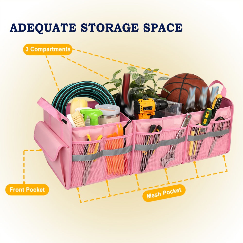 Car Trunk Organizer for SUV - Large Collapsible Multi-Compartment Storage with Non-Slip Bottom, Heavy Duty Cargo Organizer for Road Trips, Travel & Daily Use