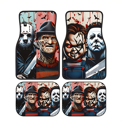 Car Floor Mats Set of 4 Halloween Theme – Universal Front & Rear All-Weather Floor Mats for Cars, SUVs & Trucks, Durable Polyester Interior Protection with Scarlet Killer Breeze Design