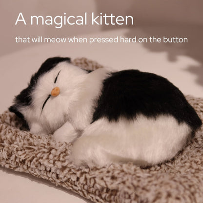 Stuffed Cat Plush Toy Realistic Sleeping Kitten with Meow Sound Soft Faux Fur Simulation Cat Doll Desk Decor Birthday Christmas Gift for Kids Cat Lovers