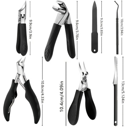 Toenail Clippers Set 7pcs Heavy Duty Wide Jaw — Professional Stainless Steel Pedicure Kit for Thick & Ingrown Toenails, Ergonomic Foot Care Tools for Men Seniors Adults Home Use