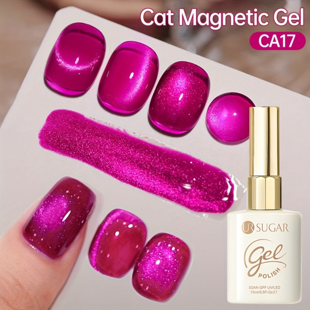 Cat Eye Gel Polish 15ml Plum Bordeaux Magnetic Soak Off UV LED – 3D Light-Shifting Effect Quick Dry Semi-Permanent Long-Lasting Fall Winter Dark Nail Colors for DIY & Salon Nail Art Women