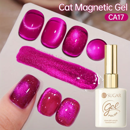Cat Eye Gel Polish 15ml Plum Bordeaux Magnetic Soak Off UV LED – 3D Light-Shifting Effect Quick Dry Semi-Permanent Long-Lasting Fall Winter Dark Nail Colors for DIY & Salon Nail Art Women