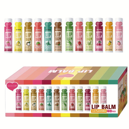 Glycerin Lip Butter Set 60 Pieces – 12 Scents Moisturizing Glossy Lip Balm, Deep Hydration for Soft Dry Lips, Valentine's Day & Holiday Gift Set for Women & Girls