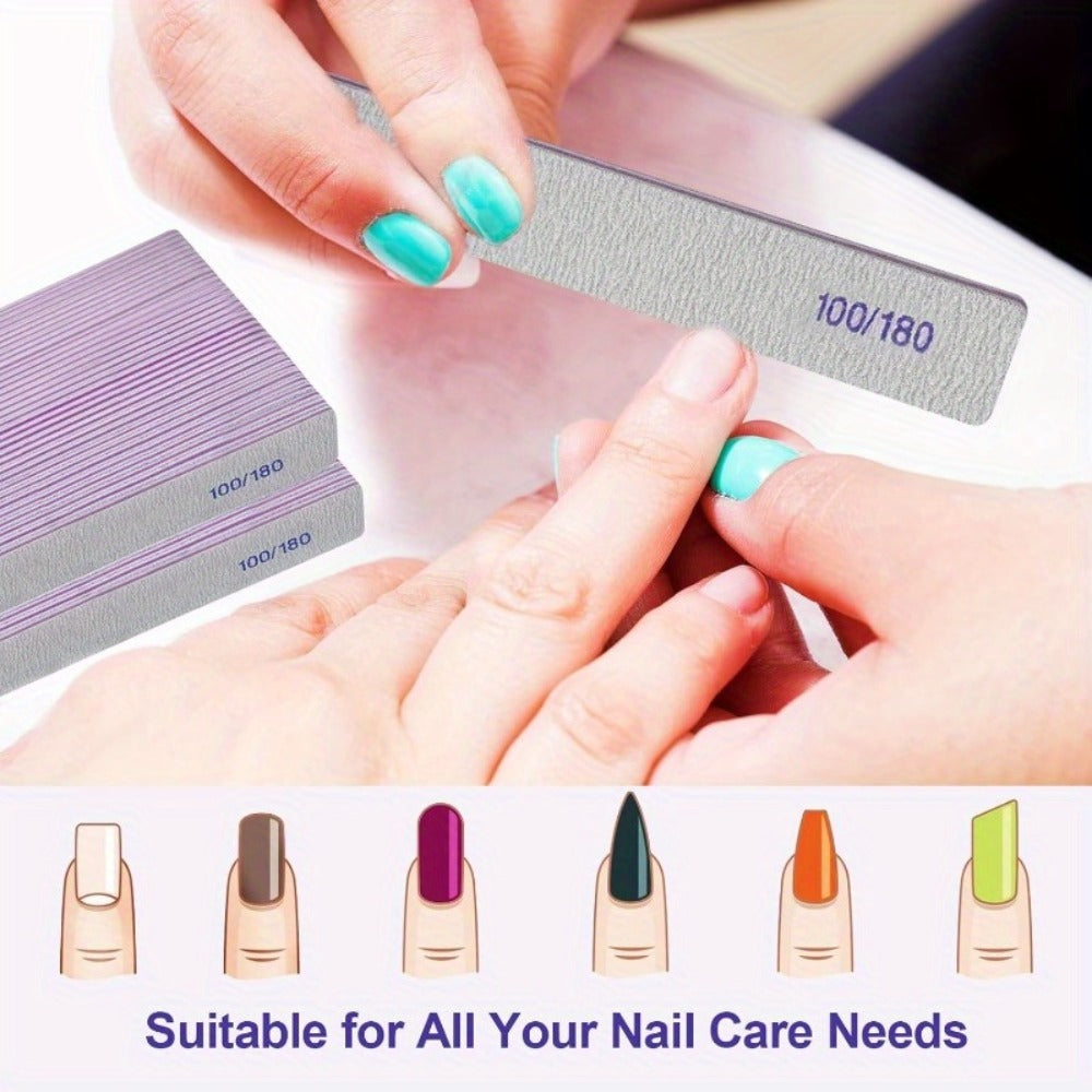 Emery Boards Nail Files 50 Pack 100 180 Grit Double Sided Professional Fingernail Filer Set Reusable for Natural Acrylic Gel Nails Manicure Salon Home Use