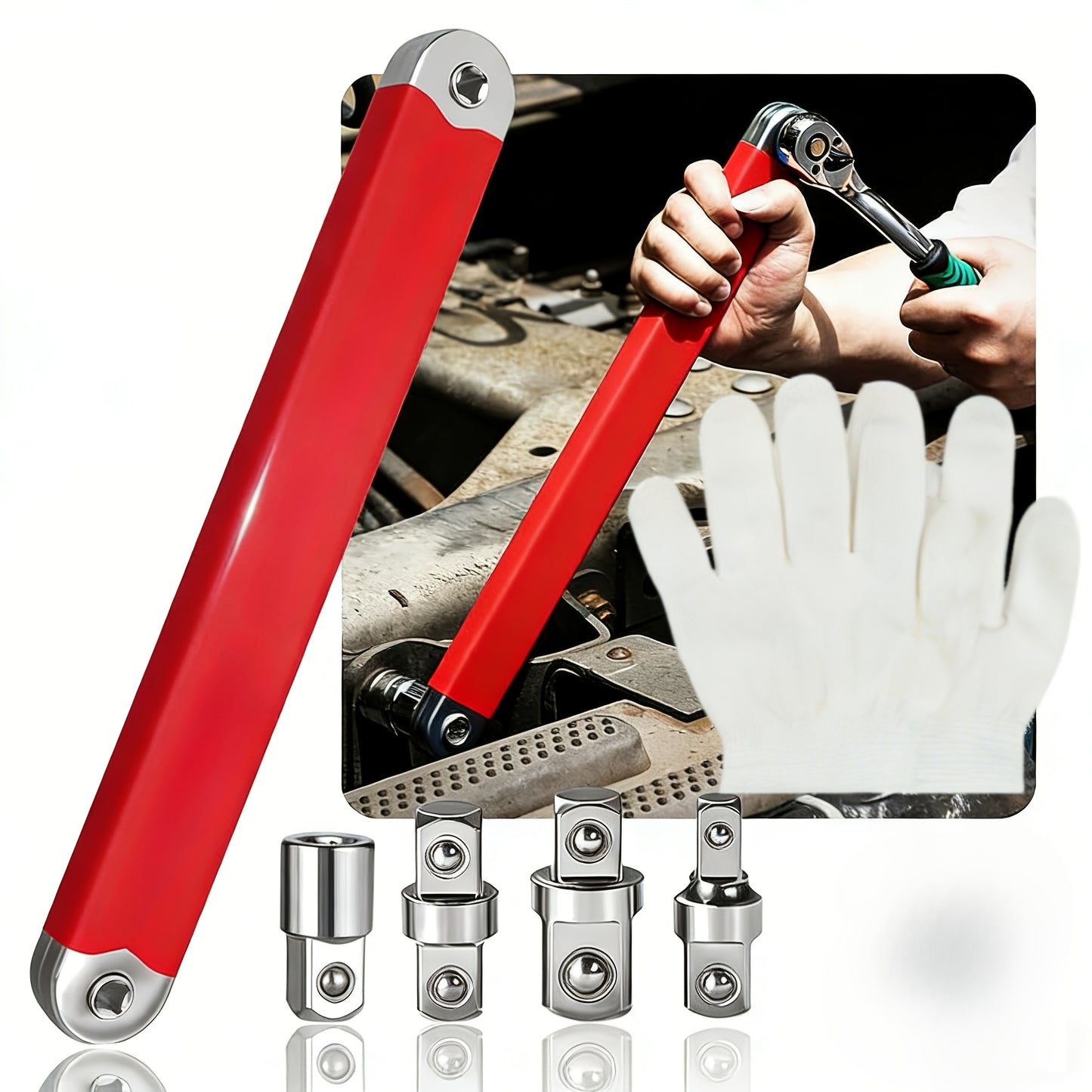 Professional Zero Offset Extension Wrench Set With 3/8 Ratchet Wrench, 15 Inch Impact Ready Ratchet Wrench With 1/2", 1/4" & 3/8" Square Drive Adapters, Universal Repair Tool For Narrow Spaces & Auto Maintenance