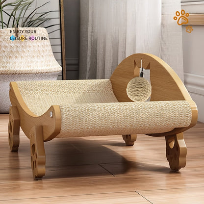 Sisal Cat Scratching Board with Pet Herb Toy Durable Claw-Friendly Sofa Indoor Cat Scratching Bed Swing Cradle Chair Natural