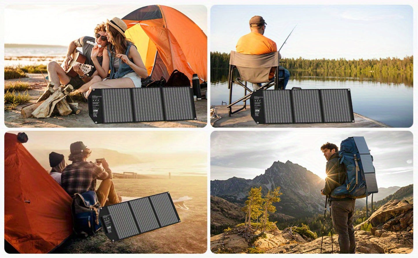 Portable Solar Panel Charger 30W 60W 100W Foldable Camping Solar Charger with 18V MC4 Dual USB-A QC3.0 USB-C PD18W Ports for Camping RV Hiking Outdoor Power Bank Charging