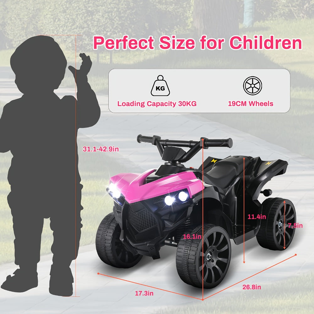 6V Kids Electric Quad ATV Ride-On 4-Wheeler with Headlights Foot Pedal Accelerator Treaded Anti-Slip Tires 1.86 MPH Outdoor Birthday Gift Boys Girls Ages 3+ Pink Blue Red Black