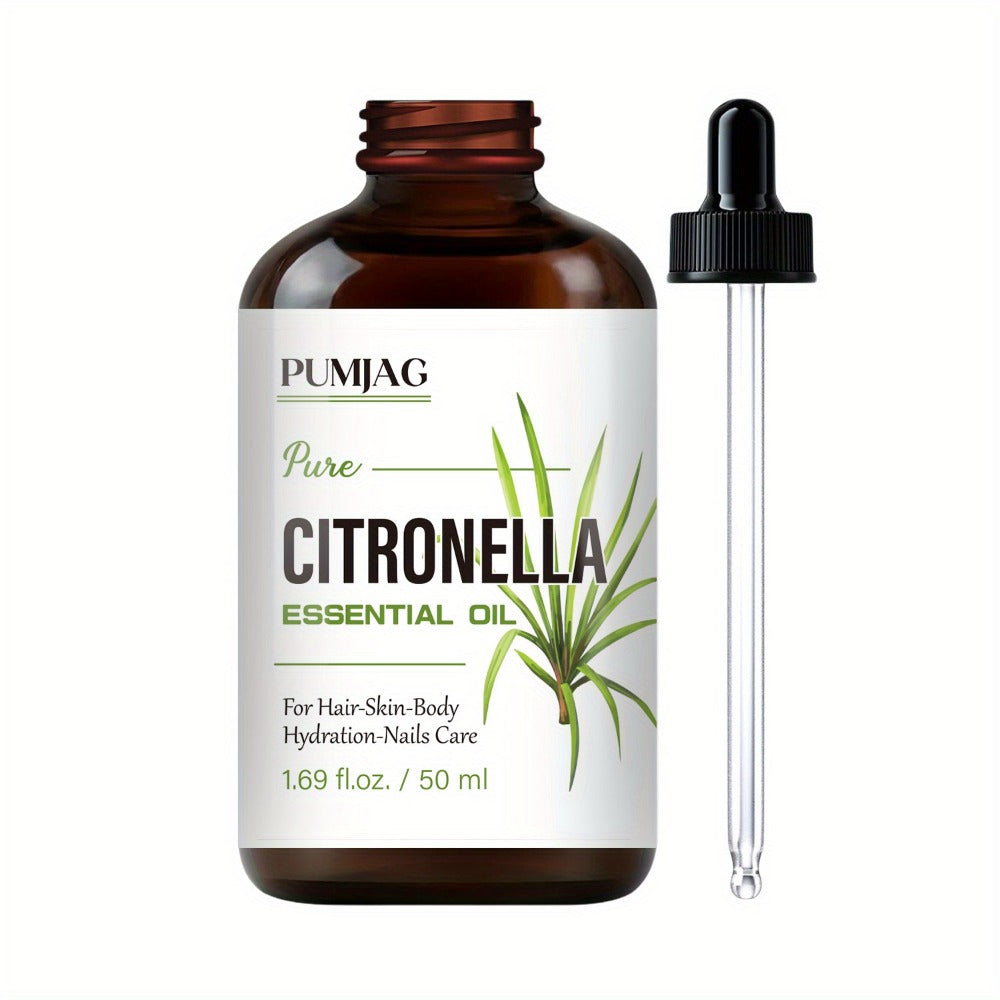 Citronella Essential Oil 50ml Pure Hydrating Body Massage Oil with Dropper - Non-Alcoholic Moisturizing Oil for Face Hair Nails Dry Skin All Skin Types Adults Daily Care