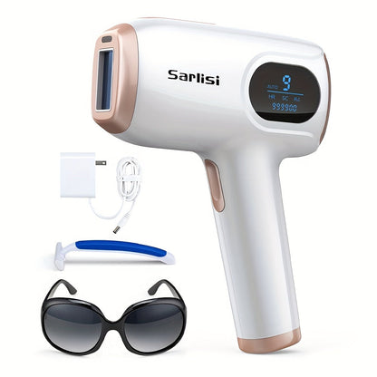 IPL Hair Removal Device Ice Cooling 999,900 Flashes — Painless Permanent Hair Remover for Women & Men, 9 Adjustable Levels Auto & Manual Modes, LCD Display, Legs Arms Armpits Bikini Face