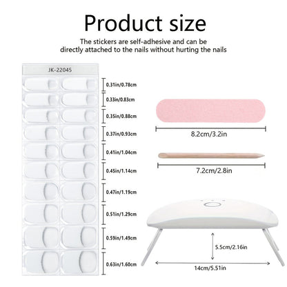 Semi Gel Nail Polish Stickers Kit 20Pcs with 12W LED Nail Lamp 8-Bead Curing Light Full-Wrap Nail Stickers 2nd Gen Soft Gel Tips White French Manicure Complete Set for Women Beginners Home DIY