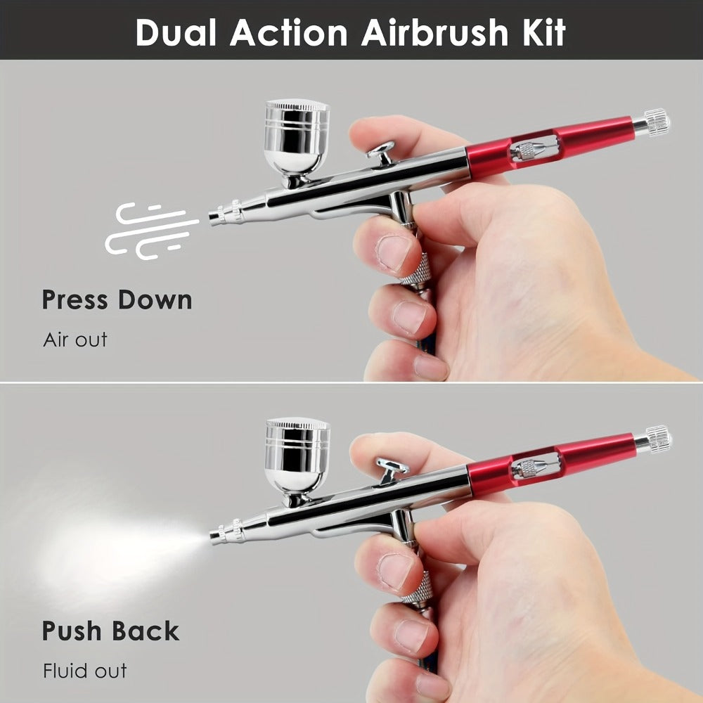 Airbrush Kit Dual-Action Gravity Feed — 0.3mm & 0.5mm Needle Sets, 7cc 20cc 40cc Cups, Complete Air Brush Gun Set for Nails, Makeup, Cake Decorating, Tattoo & Model Painting