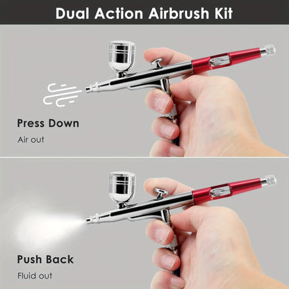 Airbrush Kit Dual-Action Gravity Feed — 0.3mm & 0.5mm Needle Sets, 7cc 20cc 40cc Cups, Complete Air Brush Gun Set for Nails, Makeup, Cake Decorating, Tattoo & Model Painting