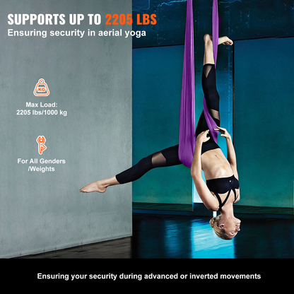 Aerial Yoga Hammock Kit 8.7 Yards – 100GSM Nylon Anti-Gravity Yoga Swing with Full Rigging Hardware, Aerial Silk for All Levels, Home & Studio Aerial Yoga Setup, Light Blue / Golden / Gradient