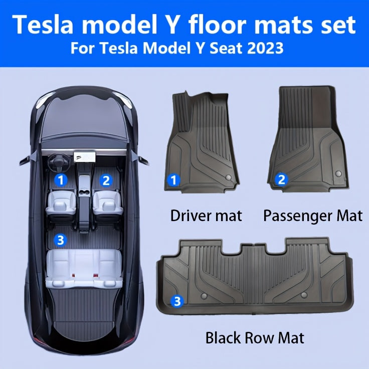 3pcs for Model Y 2020-2024, Front and Rear Floor Mats and Trunk Mat, Made of TPE Material, All-weather Protection, Specially Designed for 5 Seats