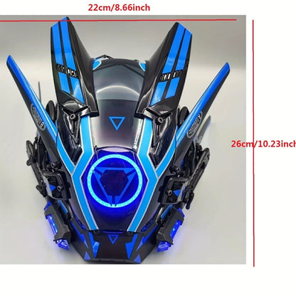 LED Luminous Punk Mask Unisex – Round Light Mechanical Glow Face Mask for Music Festival, Halloween, Christmas, Cosplay & Rave Party, 5 Colors Yellow Green White Red Blue, Adult Gift