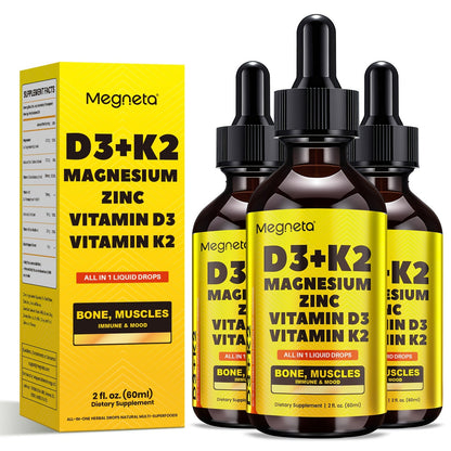 Vitamin D3 Liquid Drops 10000 IU with K2 MK-7 120mcg Magnesium Zinc Vitamin B2 — Sugar-Free High Potency D3 K2 Formula for Calcium Absorption Bone Immune Mood Health 2 fl oz