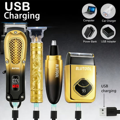Multi-Piece Hair Clipper Kit for Men – USB Rechargeable Cordless Electric Trimmer Set, 2-Piece & 4-Piece Home Travel Barber Tool, Black Blue Gold Grooming Gift