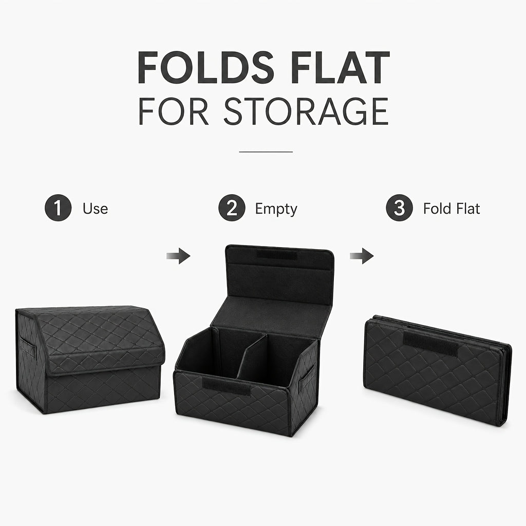 Faux Leather Car Trunk Organizer with Lid, Keep Your Trunk Tidy, Foldable Large Capacity Cargo Storage Box for Groceries, Tools, Sports Gear, Travel Essentials, Suvs, Sedans, And Trucks