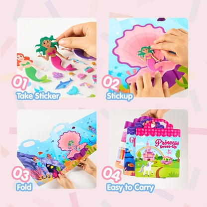 Reusable Sticker Books for Toddlers Girls 3 Pack – 3D Foam Sticker Activity Books Mermaid Princess Fashion Themes, 195+ Restickable Stickers Screen-Free Travel Toy Birthday Christmas Gift