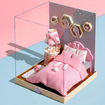 DIY Miniature Dollhouse Kit with Dust Cover Small – Mini House Model No Glue No Batteries, 4 Styles Tea Time Flavor Life Heartbeat Creativity World, Room Desk Decor Birthday Gift for Teens & Adults