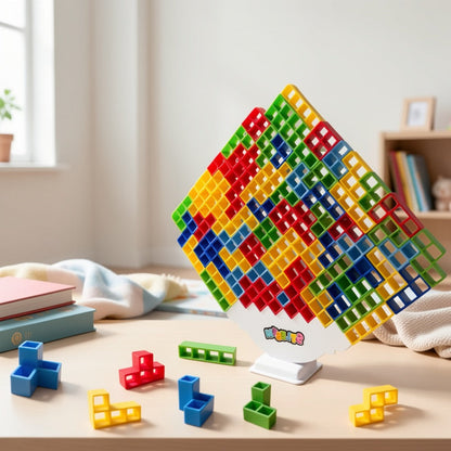 Balancing Stacking Blocks Game Set – Tumble Tower Family Strategy Toy for Kids Adults 16 20 34 50 68 Pcs Color Gift Box Birthday Christmas Party Game